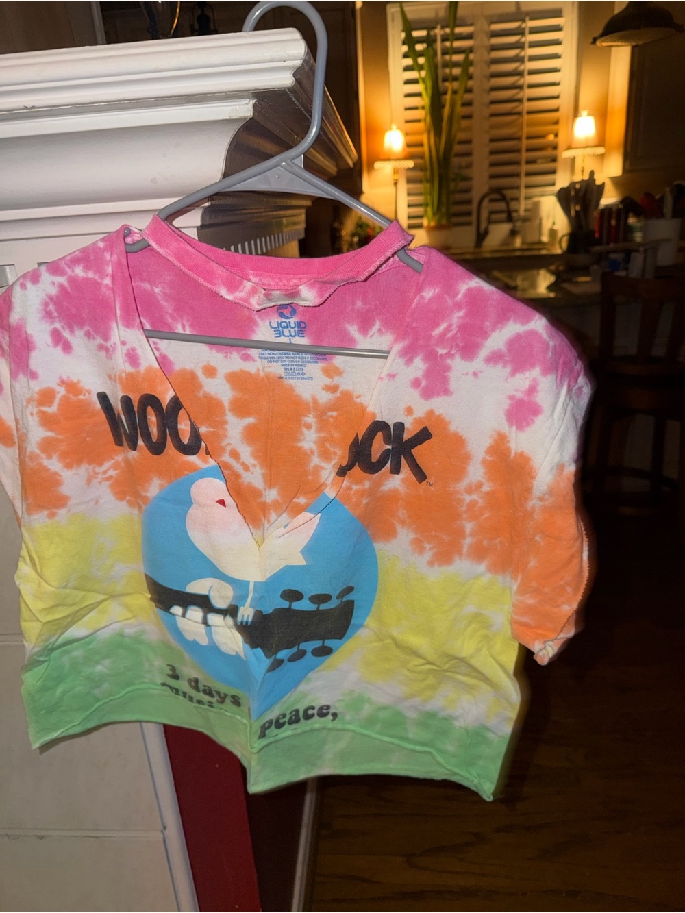 Cropped Tie-Dye Woodstock Graphic Tee - Pink, Orange, Yellow, Green